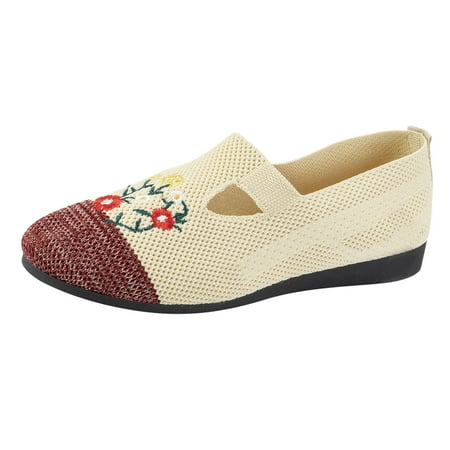 OJSFQUFP Women s Flats Ladies Fashion Breathable Mesh Knitted Flower Embroidery Flat Bottom Casual Single Shoes Work Shoes for Women 39