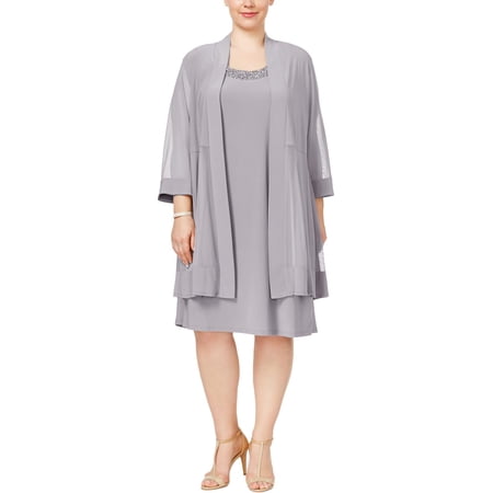 R&M Richards Women’s Two-Piece Embellished Ruffled Dress with Jacket