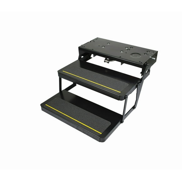 Lippert Étape d'Entrée 3722862 Series 34; Double Marche Électrique Pliante; Largeur de Roulement 30 Pouces x Profondeur 9 Pouces; avec Rehaussement de 7 Pouces; Capacité de Poids jusqu'à 300 Livres; Acier Enduit de Poudre/gauge Lourd