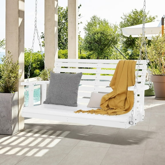4 ft Porch Swing Bench Wooden Hanging Outdoor Garden Patio Courtyard White