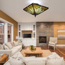 Tiffany Style Chandelier Stained Glass Vintage Ceiling Light Lamp 2 Light Fixture for Bedrooms, Study