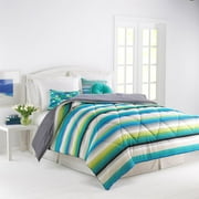 Mainstays Bright Microfiber Comforter, Cool Stripe