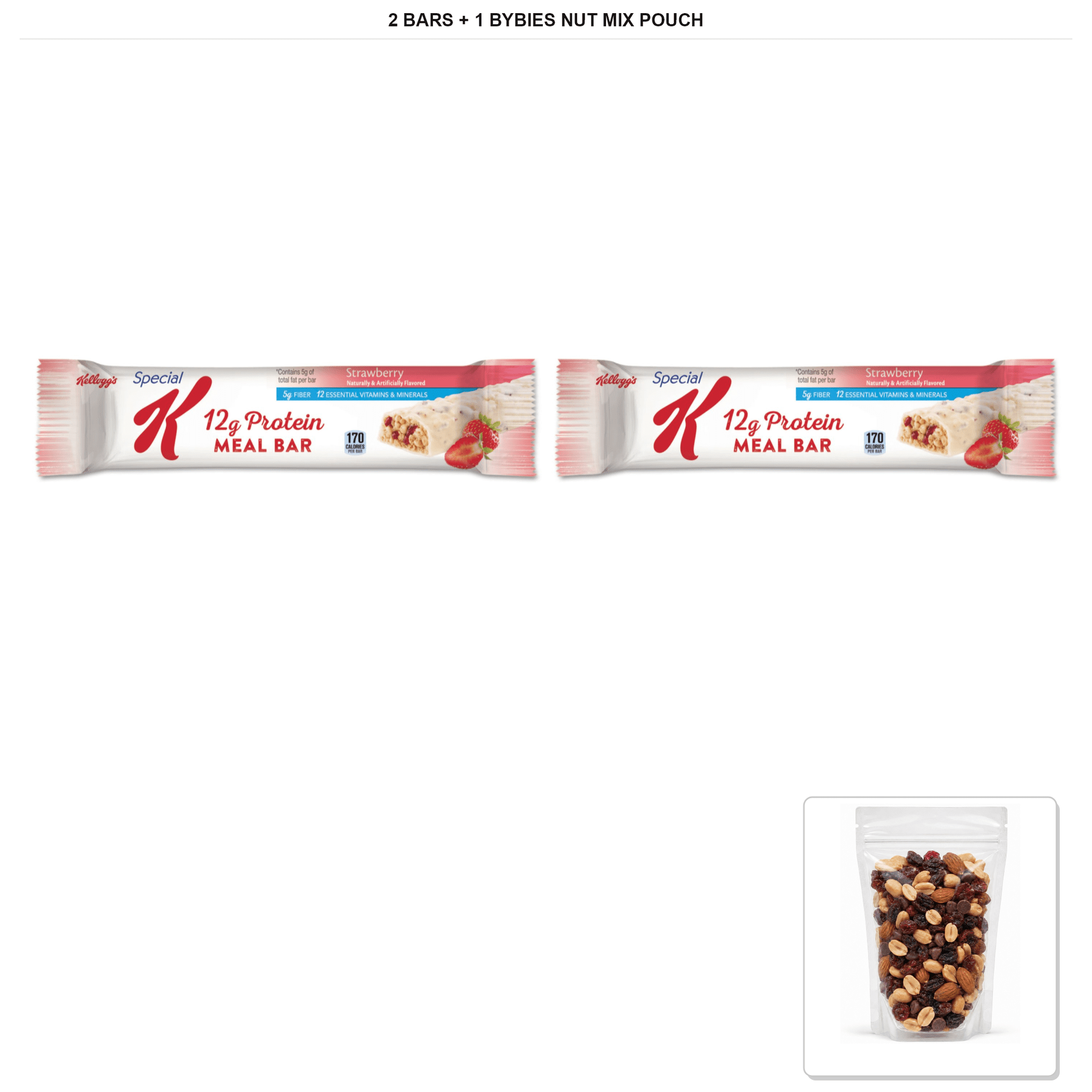 Kellogg's Special K Strawberry Protein Bar, 2 Bars x 1.59 oz + 1x Bybies Nut Mix Pouch, 2 oz