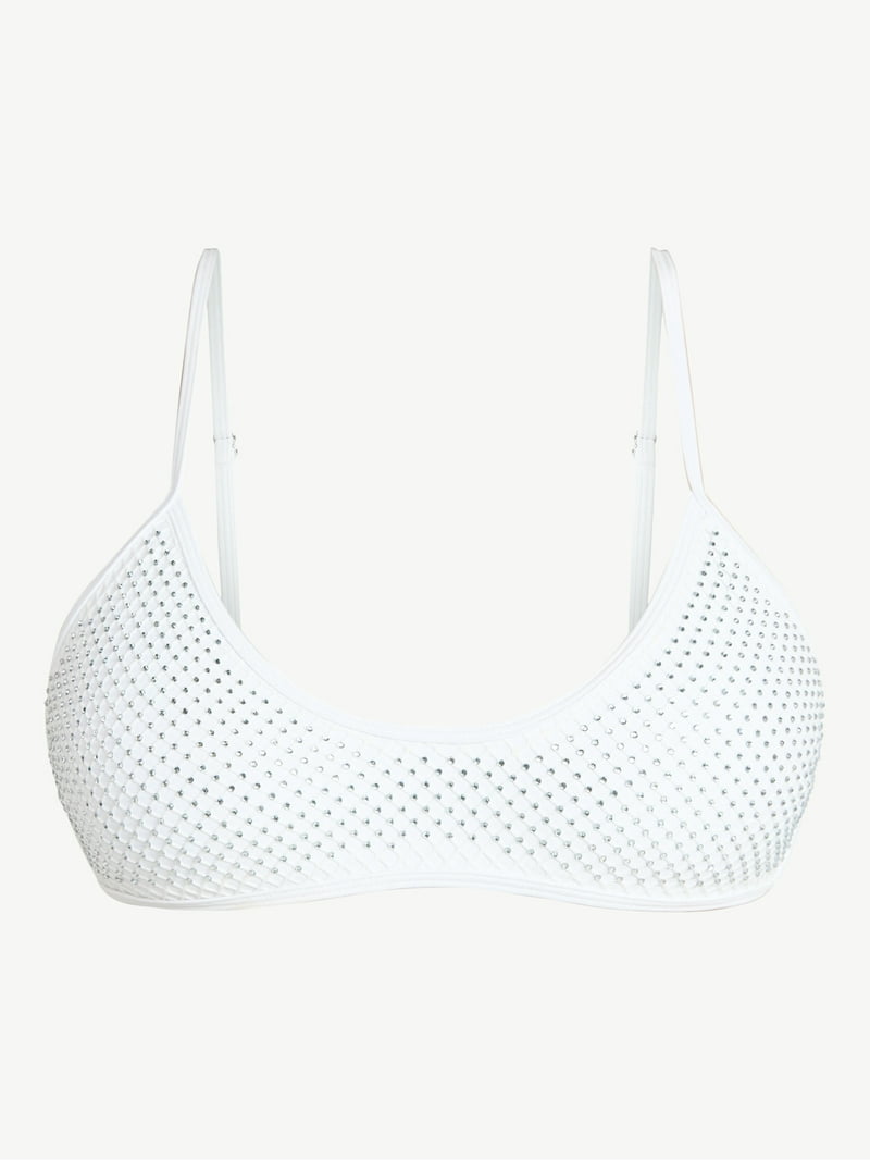 No Boundaries Faux Rhinestone Bralette Bikini Top, Women's XXS-XXL