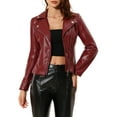 thumbnail image 1 of Chaqueta de motocicleta de cuero sintético con cremallera y solapa de muesca para mujer INSPIRE CHIC Rojo L, 1 of 6