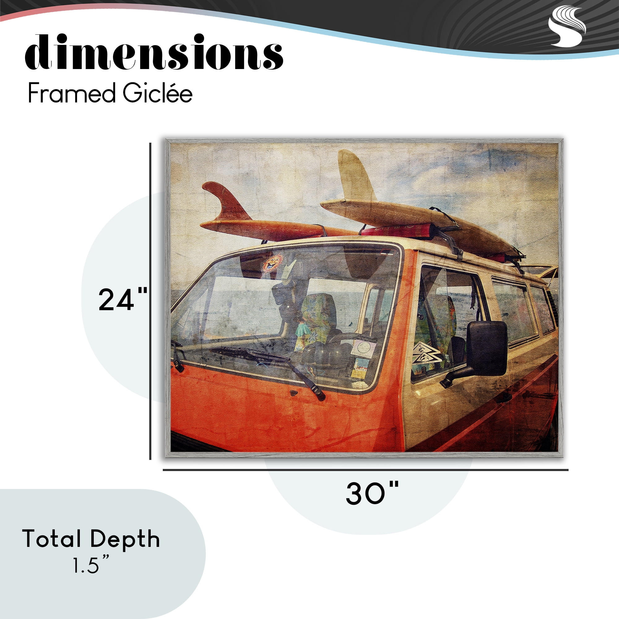 Stupell Industries Surf Bus Vintage Distressed Gray Framed Giclee Art, design by Grotto Studios
