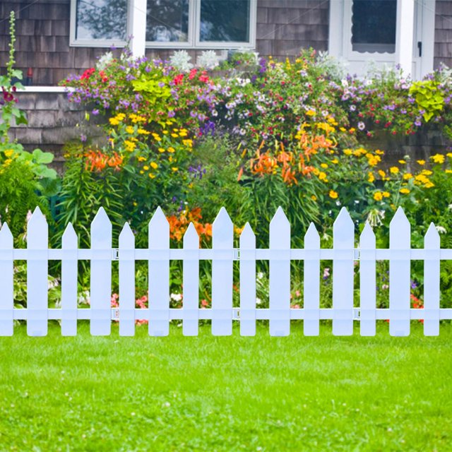 Plastic Picket Garden Fence Edging for Lawns, Flowerbeds and Plant Borders, Modular Decorative Yard Fence with Easy Installation, Durable Weather-Resistant Material