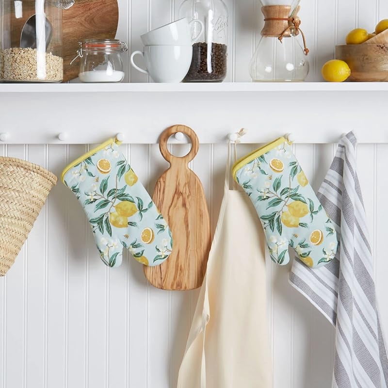 Lemon Whimsy Oven Mitt 2-Pack Set, Yellow, 7"x13"