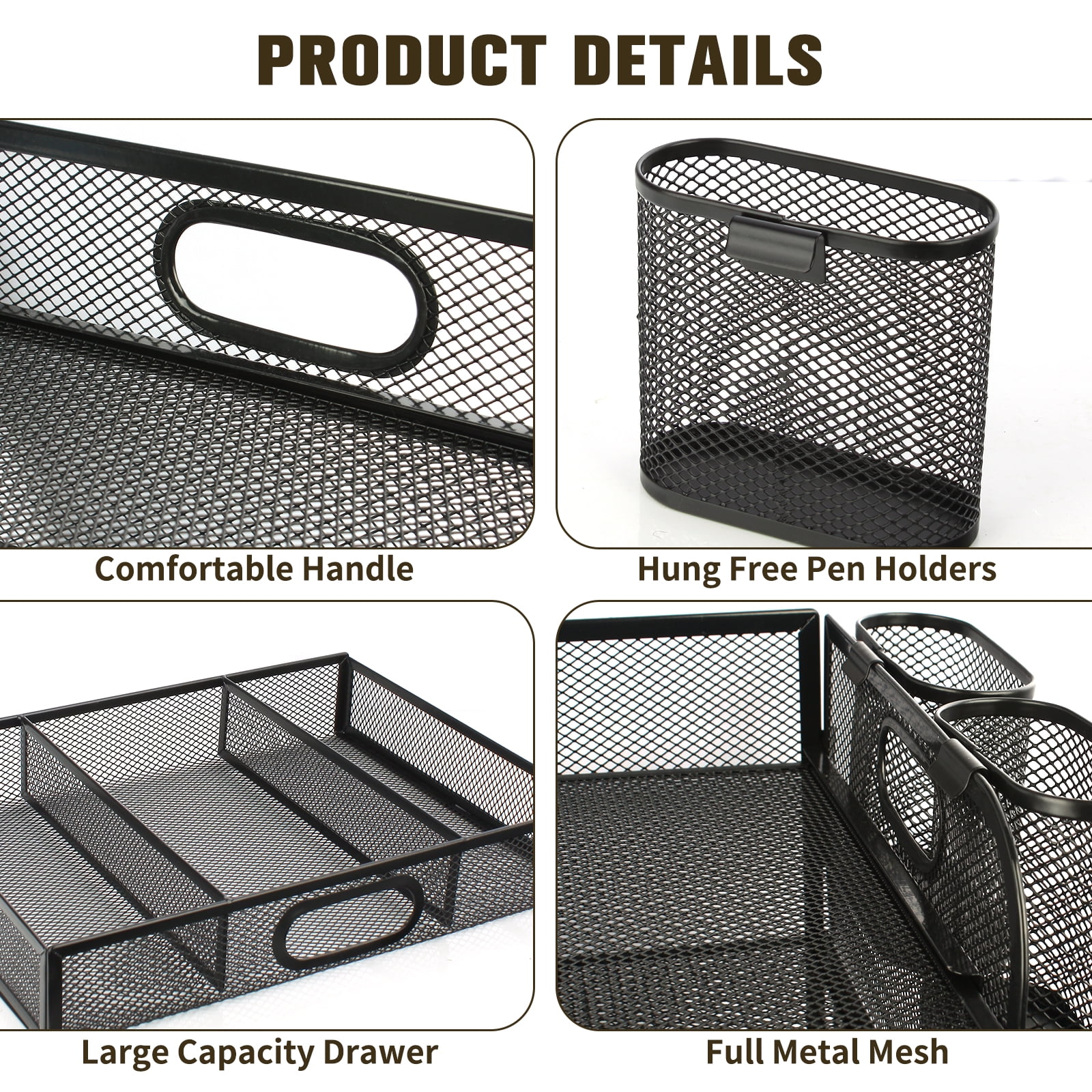 PHANCIR 4-Tier Desk Organizer, New Office Supplies, Metal Desktop File Organizer & Storage with Pull-out Drawer, 1 Pack