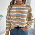 thumbnail image 2 of DDAPJ pyju Womens Striped Sweaters Crochet Knit Long Sleeve Cropped Tops Soft Knit Pullover Sweater Khaki XL, 2 of 9