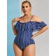 thumbnail image 3 of Tamaño de talla grande Cordón de rayas Fluje traje de baño de una sola pieza Rosegal Mangas largas de talla grande, 3 of 5