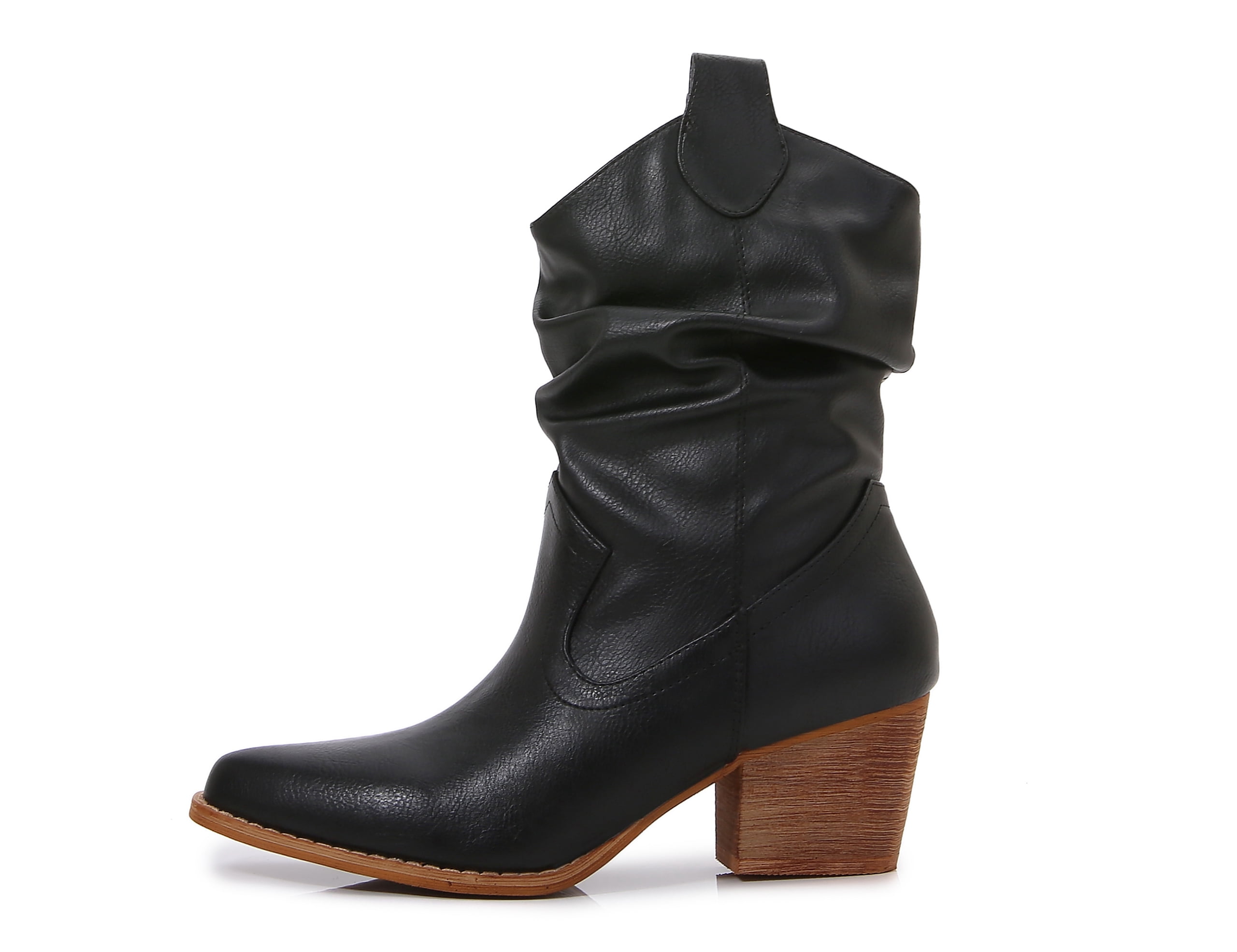 Premium PU Leather Wooden Heel Long Chelsea Boots (Black, 6)