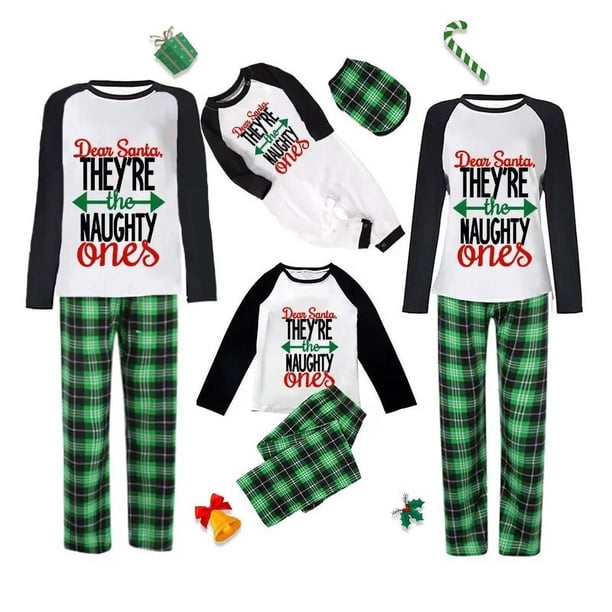 Pijamas familiares a juego de Navidad para niños con My Snowmies, conjunto de pijamas a cuadros verdes de muñeco de nieve fresco