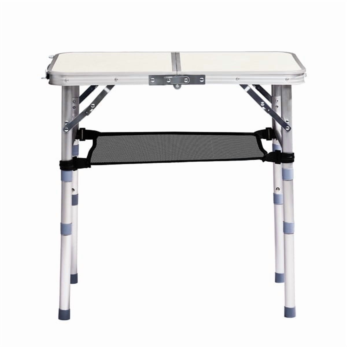 Folding Camping Table, 3 Adjustable Heights, Portable Aluminum, Mesh Shelf, 110lb Capacity for Camping/Picnics/Beach/Patio