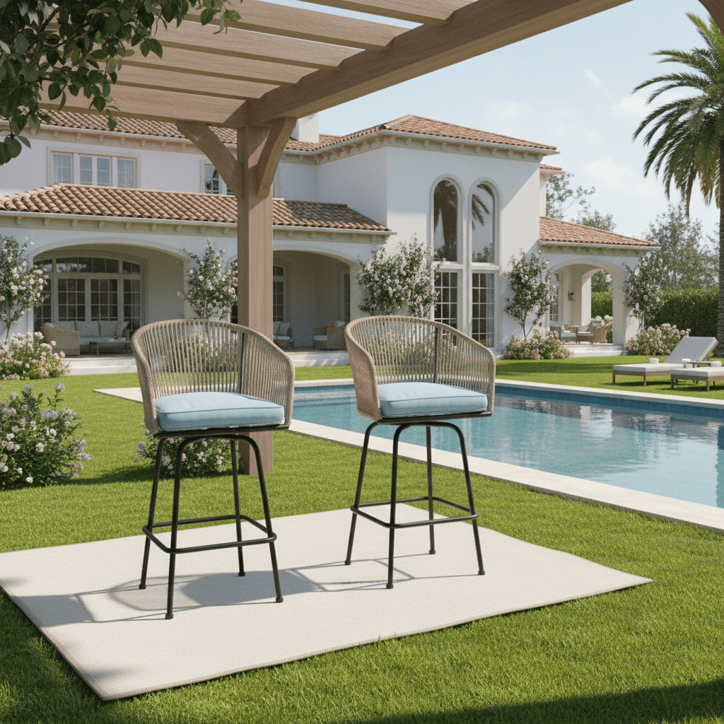 Segmart Patio Bar Stools Set of 2, Outdoor Rattan Bar Chair , Patio Height Tall Outdoor Stools with Armrests ,Backrest, suitable Backyard, Garden, Pool, Balcony and Deck- blue
