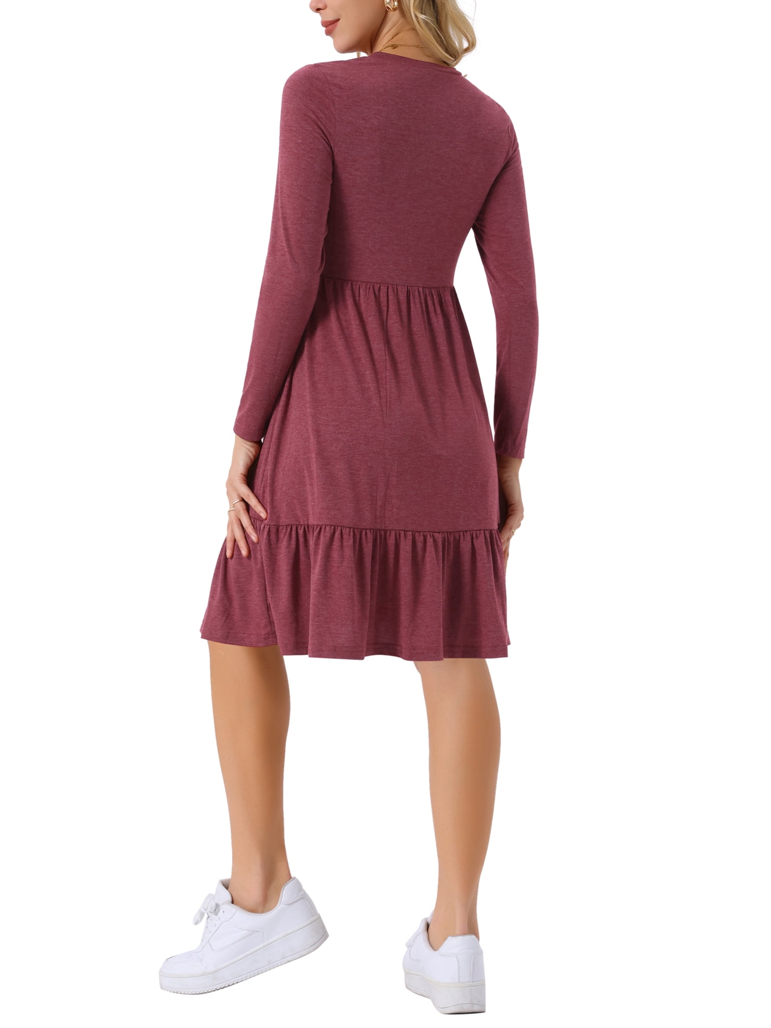 DARING DIVA Casual Long Sleeve Tiered A-Line Swing Dress XL Wine Red