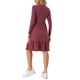 thumbnail image 3 of Vestido casual babydoll para mujer Inspire Chic con bolsillos, de manga larga, cuello redondo, con volantes y fluido, color rojo vino, 3 of 5
