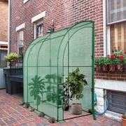Costway 7'x 3.5'x 7' Lean-to Greenhouse Portable Wall House with Green PE Cover and Shelf