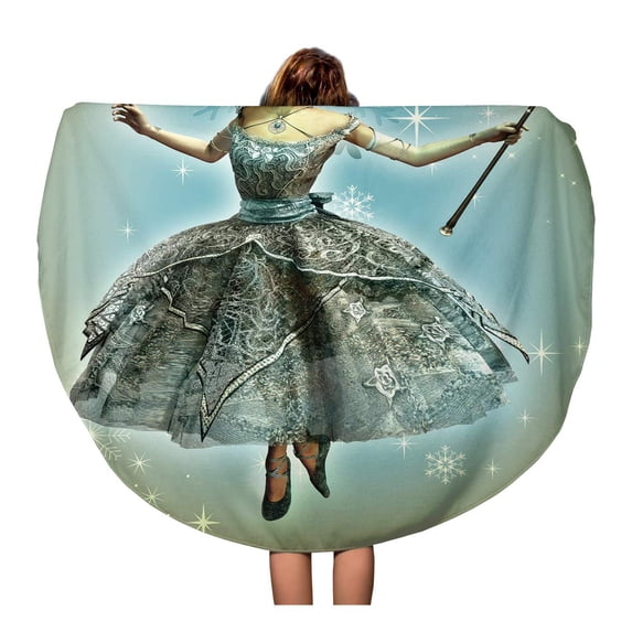 KDAGR 60 inch Round Beach Towel Blanket Blue Fairy Snowflake Princess Nutcracker Winter Ballet Ice Queen Travel Circle Circular Towels Mat Tapestry Beach Throw