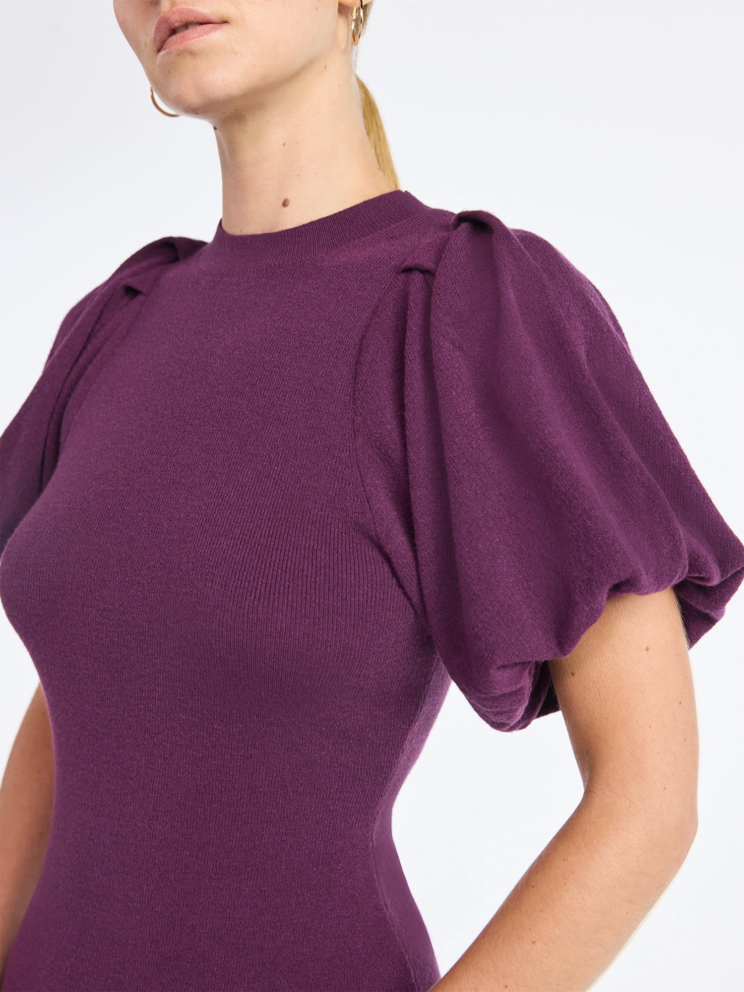 Scoop Women's and Women's Plus Sweater Dress with Puff Sleeves, Sizes XS-4X