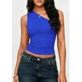 thumbnail image 5 of PRETTYGARDEN Womens Sleeveless One Shoulder Tank Top Ruched Slim Fit Shirts Basic Crop Y2k Tops Spring Fashion Clothing, 5 of 10