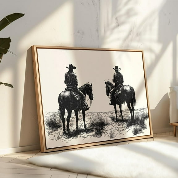 Cowboys On Horseback Wall Art - Black And White Western Print - Rustic Ranch Decor - Vintage Frontier Cowboy Illustration Wall Art, Modern Wall Decor, 8x12 UNFRAMED