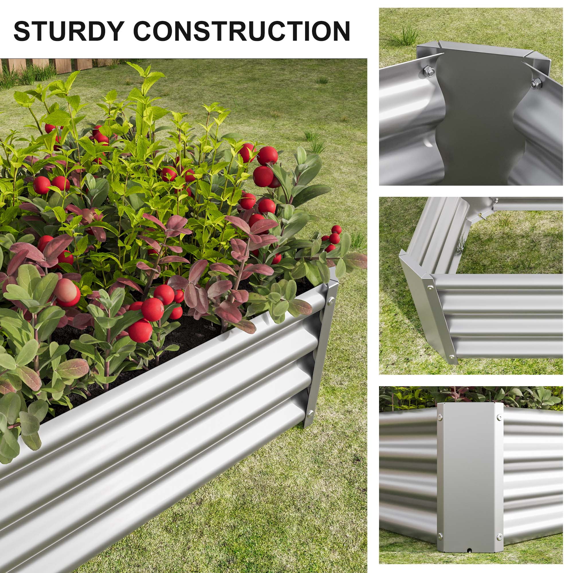 Aukfa Raised Garden Bed Kit - Garden Outdoor Planter Box for Vegetables - 4 ft x 2 ft - Silver