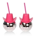thumbnail image 1 of 2 piezas de bola de discoteca, sombrero de vaquera rosa, tazas con pajitas, suministros para fiesta de vaquero occidental, suministros para fiesta de niña soltera., 1 of 8
