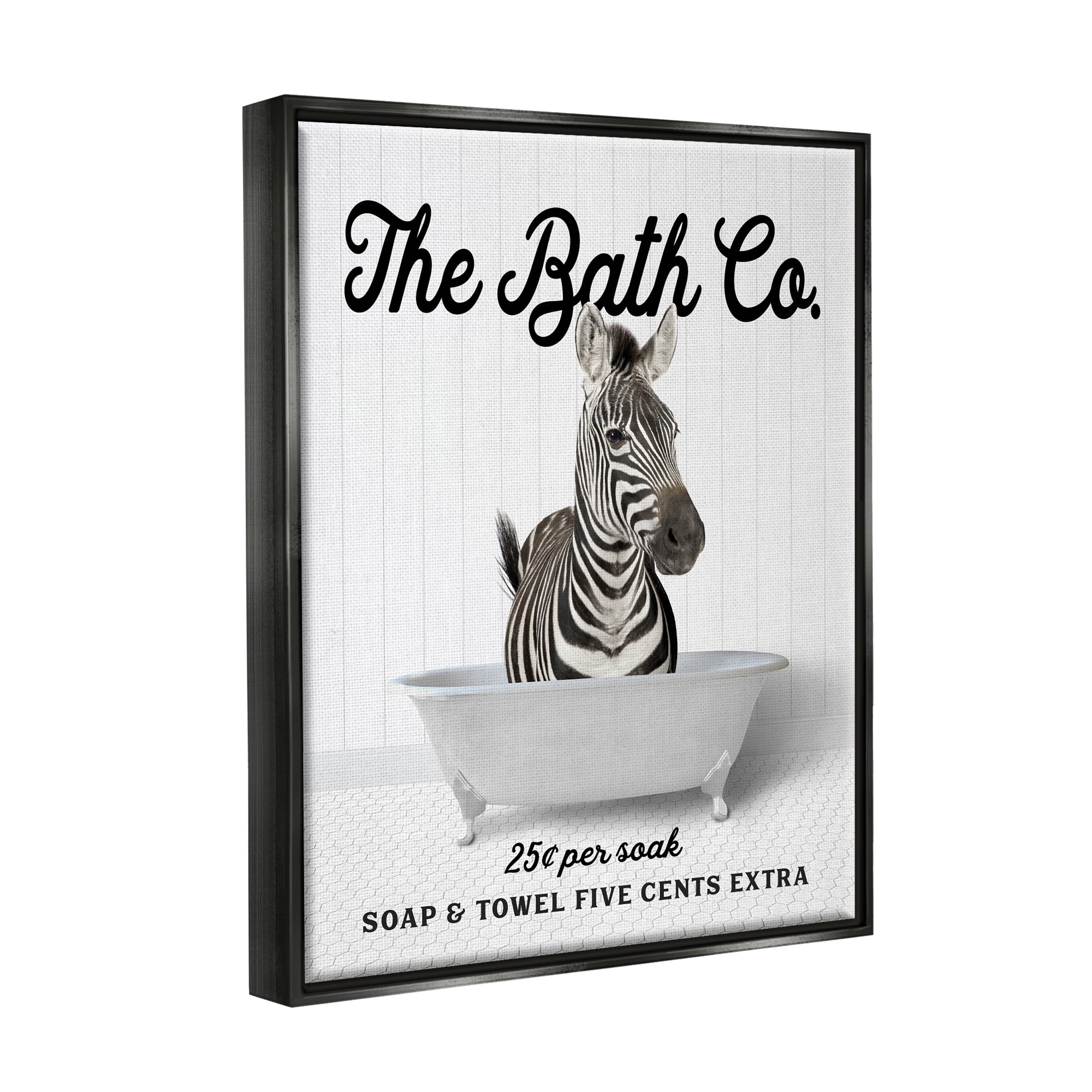 Stupell Industries Vintage Bath Ad Zebra Animals & Insects Painting Black Floater Framed Art Print Wall Art, 17 x 21
