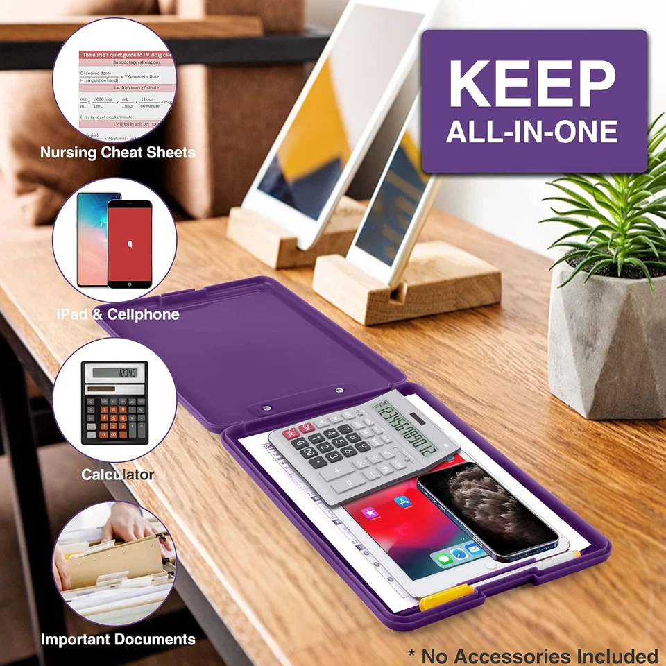 Purple Clipboard With Storage Snap Closure Portable Organizer For Documents 8...