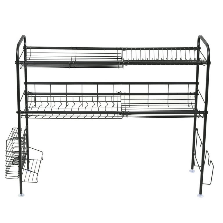  LIVOD Over The Sink Dish Drying Rack, 3-Tier Drying Drainer Rack  Over Sink Stainless Steel Adjustable (29.1''~37.4''), Multifunctional Dish Rack  Over Sink Organizer with Pots and Pans Rack (Silver)