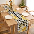 thumbnail image 3 of Yellow Gnomes Table Runner - 108 Inch Long, Kitchen Dining Table Runner Dresser Scarves, Vintage Buffalo Plaid Black Bee Daisy Farmhouse Decor for Coffee Tables Wedding Party Banquet, 3 of 8