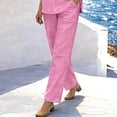 thumbnail image 5 of YanHoo Cotton Linen Sets for Women 2 Piece Summer Outfits Short Sleeve V Neck Top Wide Leg Pants Matching Casual Set, 5 of 7