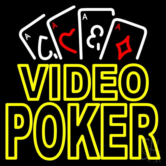 Video Poker With Cards LED Neon Sign 24 x 24 - inches, Black Square Cut Acrylic Backing, with Dimmer - Bright and Premium built indoor LED Neon Sign for wall décor, arcarde, and storefront.