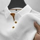 thumbnail image 4 of Blusa y camisa de manga corta con cuello vuelto para hombre, informal, de moda, de color liso, con botones, solapa y hebilla de gancho, camiseta de manga corta de poliéster para hombre., 4 of 5