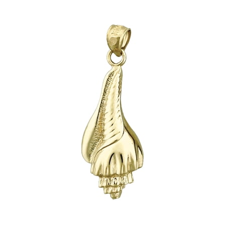 14K Gold Whelk Gastropod Mollusk Seashell Pendant