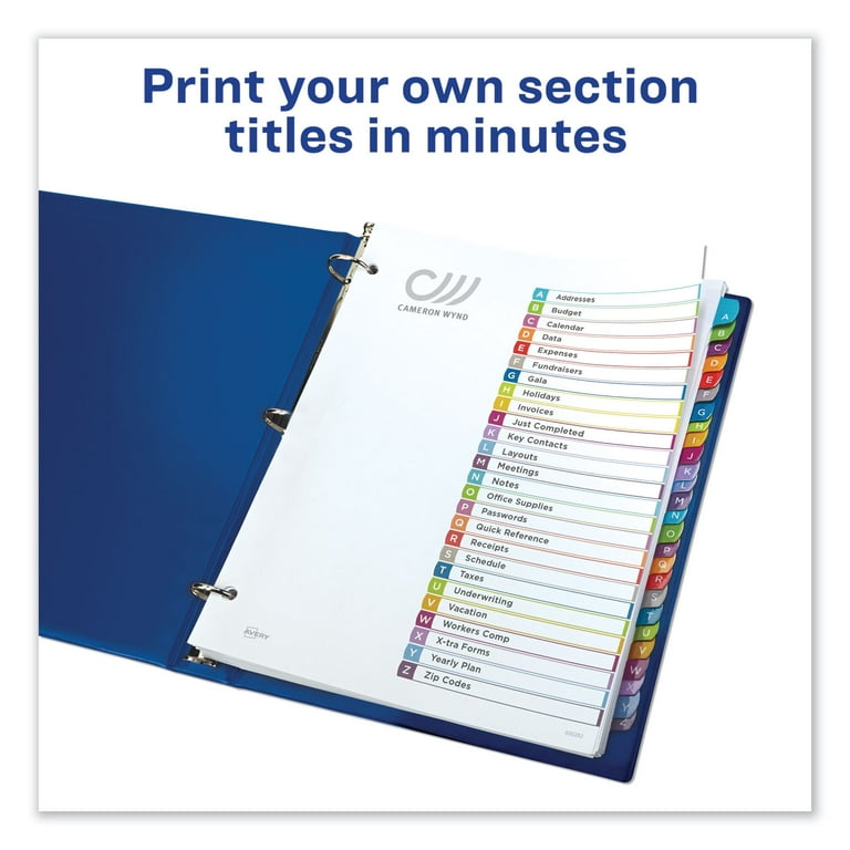 Customizable TOC Ready Index Multicolor Tab Dividers, 26-Tab, A to Z, 11 x 8.5, White, Contemporary Color Tabs, 1 Set Customizable TOC Ready Index Multicolor Tab Dividers, 26-Tab, A to Z, 11 x 8.5, White, Contemporary Color Tabs, 1 Set