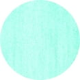 thumbnail image 1 of Ahgly Company Machine Washable Indoor Round Solid Turquoise Blue Modern Area Rugs, 4' Round, 1 of 4