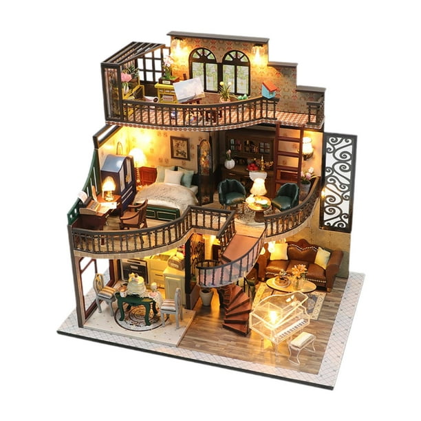 Kit de casa de muñecas en miniatura para niñas, Kit de construcción , obra de arte de madera, Mini casa de muñecas de madera, juguete