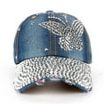 thumbnail image 2 of MEICHEN Womens Baseball Caps, Butterfly Denim Rhinestone Baseball Cap Snapback Hip Hop Flat Hat, Fall Winter Fashion Accessories, 2 of 6