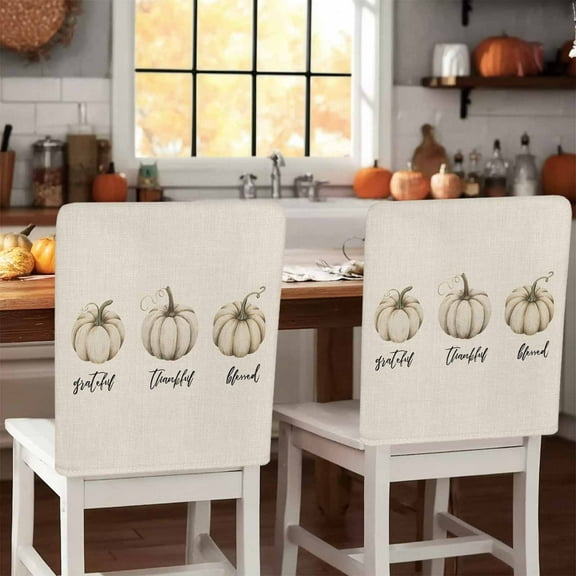 White Pumpkin Chair Covers Set of 4 Watercolor Thanksgiving Chair Back Covers Stretch Removable Washable Slipcovers Protector for Dining Room Kitchen Party Decor