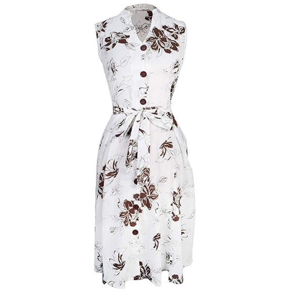 Women's Vintage Lightweight 100% Cotton Floral Button Up Shift Dress