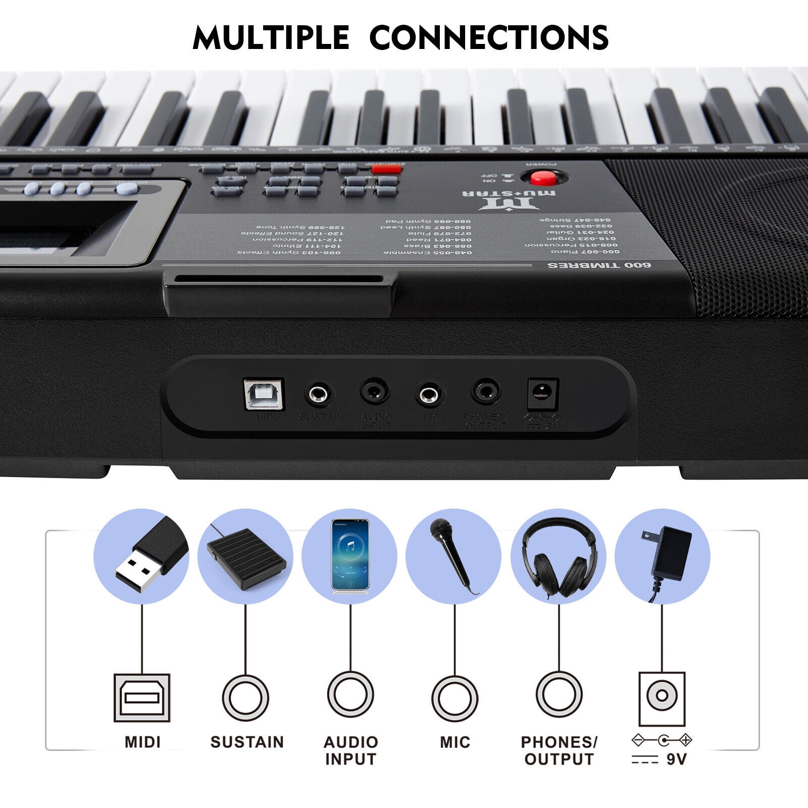 Mustar 61 Lighted Keys Electronic Keyboard Piano Set with USB MIDI, Headphones, Microphone, Sustain Pedal, Stand for Beginner