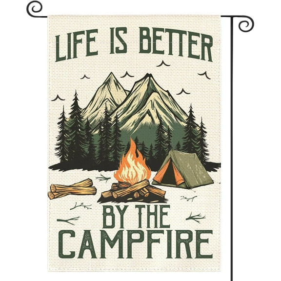 Life Is Better By The Campfire Camping Garden Flag 12 x 18 Inch Double Sided, RV Campsite Camper Yard Outdoor Decoration
