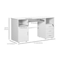 thumbnail image 2 of White Computer Desk with Keyboard Tray & Drawers - Home Office Writing Workstation - 57" L x 19.7" W - Storage Shelves & Cabinet, 2 of 7