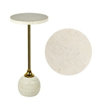 JONATHAN Y Evelyn 26" Modern Glam Metal/Resin Mosaic Pedestal Drink Table, Cream/Gold