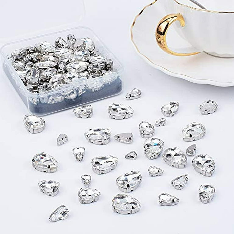 Towenm 58pcs Large Sew on Glass Rhinestone + 102pcs Sewing Claw Rhinestone, Flatback Sew on Crystals for Crafts, Costume, Clothes, Jewelry (Topaz