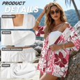 thumbnail image 6 of FKEKYI Red Hibiscus Flower Print Women's 2 Piece Set Short Sleeve Shirt & Shorts with Elastic Waist Summer Beachwear Soft Vacation Outfits Open Front Top Lounge Set, M, 6 of 7