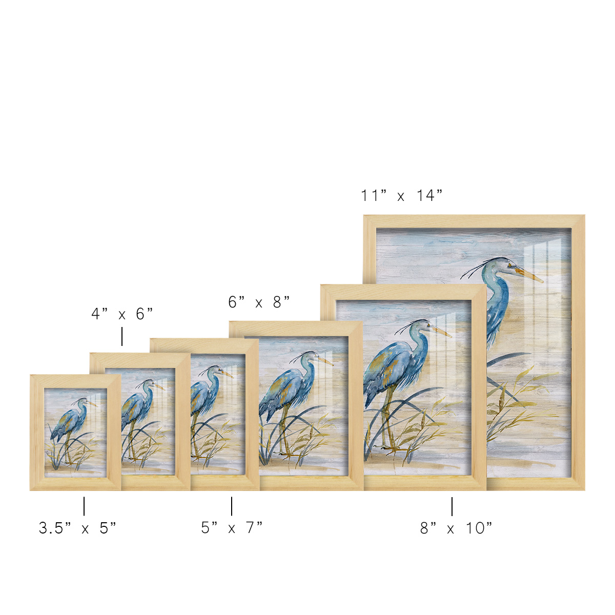Blue Heron I -Framed Print w/glass-Natural Wood