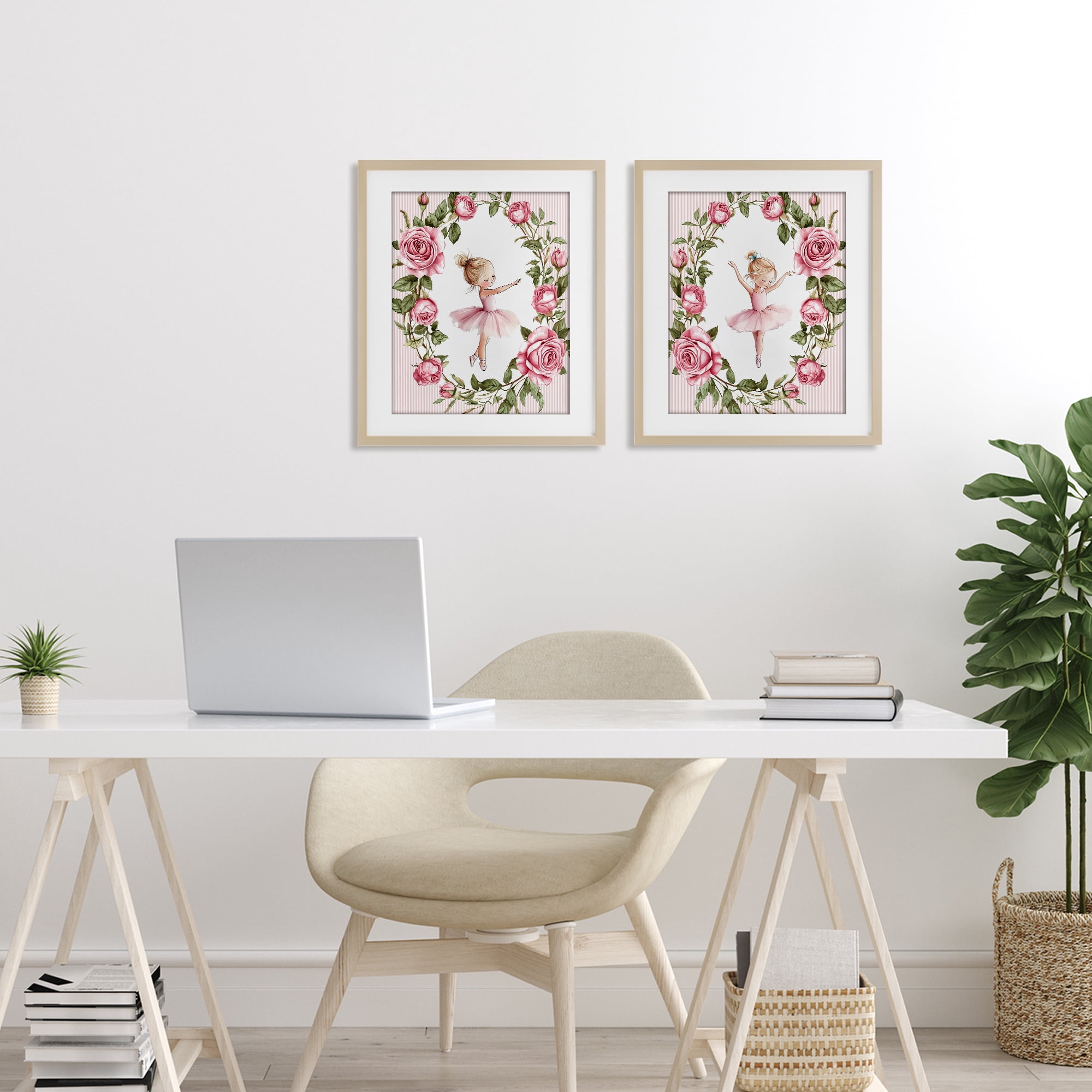 Stupell Industries Little Rose Dancers 2 Piece Birch Framed Print Under Glass Set, design by Christine Simpson Art